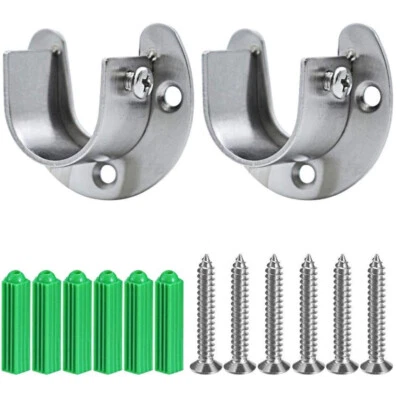 2 Pack Heavy-Duty Stainless Closet Rod Holders,U-Shaped with Screws,Easy Install - Image 1 of 4