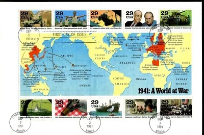 US FDC #2559 1941  WWII World at War Half Sheet 10 Stamps Fleetwood Cachet - Image 1 of 2