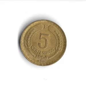 1964 Chile 5 Centesimos World Coin - Mintage 16,628,000 - KM# 190 - Picture 1 of 2