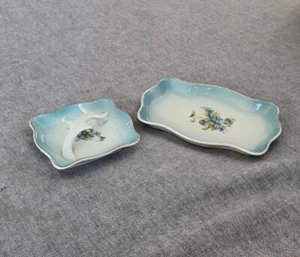Vintage Epiage Royal Czechoslovakia Blue Floral Jewelry Holder Trinket Dish Set - Picture 1 of 8