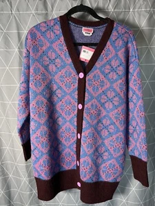 🎉 NEUF AVEC ETIQUETTE 398€ ! Pull rose et bleu Kate Spade « Spade Geo Cardigan » taille XS - Photo 1 sur 9