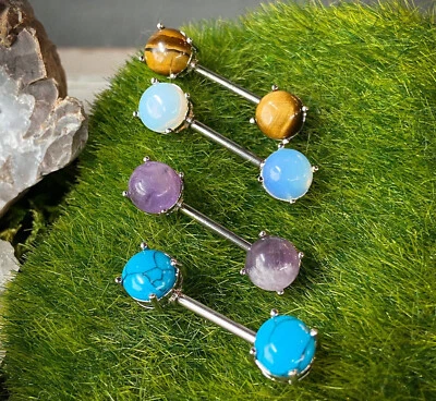 PAR Juego de puntas piedras semipreciosas anillos para pezones escudos barras de acero quirúrgico Foto 1 de 3