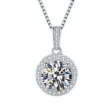 Crystal Round Pendant Chain Necklace 925 Sterling Silver Jewellery Gifts For Her