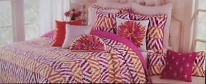 Juego de fundas para colcha doble Tahari rosa caliente amarillo naranja ciruela zigzag nuevo en paquete - Imagen 1 de 4