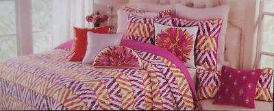 Tahari Hot Rosa Amarillo Naranja Ciruela Zig Zag Doble Edredón Colcha Juego de Fundas Nuevo en Paquete Foto 1 de 4