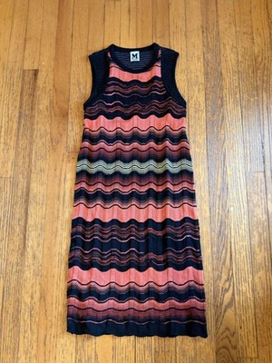Vestido Missoni para mujer pequeño negro naranja tejido chevron sin mangas forrado vestido recto Foto 1 de 4