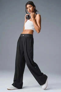 Neu AIo Yoga Damen Anzughose Regular gerades Bein weites Bein Hose schwarz - Bild 1 von 8