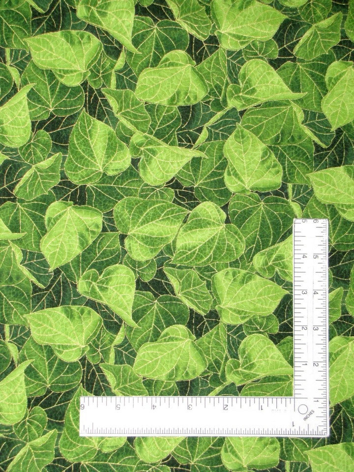 Tecido folhas verdes por jarda folha detalhes dourados algodão tesouros atemporais CM4973 - Imagem 1 de 1