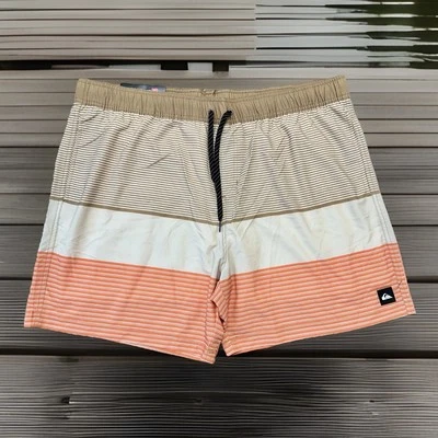 Мужские шорты Quicksilver в полоску коричневые XXL Volley купальный костюм защита от ультрафиолета - Изображение 1 из 4