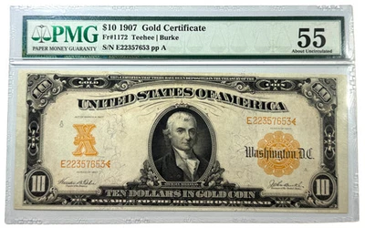 1907 $10 Gold Certificate Gold Seal Fr# 1172 PMG AU55 - Image 1 of 4