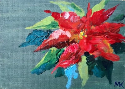 Pintura al óleo ACEO ORIGINAL - Navidad Flor de pascua - 2,5x3,5 en artista MK Foto 1 de 2