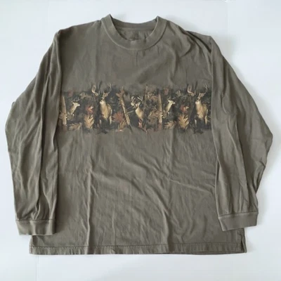 Buck Deer Vintage Long Sleeve Shirt XL Wildlife Nature Morgan Creek Olive Camo - Image 1 of 4