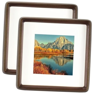  6x6 Matted to 4x4 Square Picture Frame Set of 2 - 6x6 matted to 4x4 Walnut - Image 1 of 4