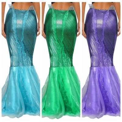 Womens Costume Rave Metallic Halloween Tail Cosplay Fish Scale Print Dress-Up - Photo 1/4