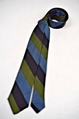 Corbata de Colección Años 60 Negra Azul Verde Rayas Anchas Seda Corbata Ajustada 52" x 2.5" Foto 1 de 4