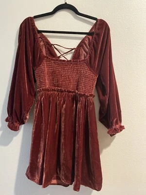 Vestido Free People Corto Terciopelo Rojo Talla XS Manga Abullonada Foto 1 de 4