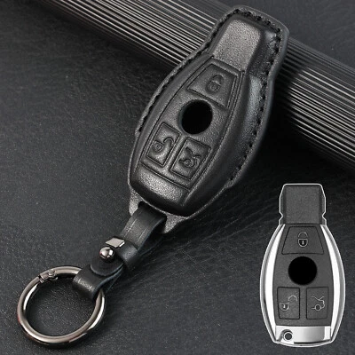 Genuine Leather Key Case Cover Remote 3Button For Mercedes Benz A B C E S 2018 - Image 1 of 4