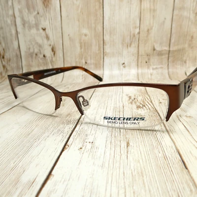 Skechers Matte Brown Tortoise Half-Rim Metal Eyeglasses - SK2018 SBRN 50-16-130 - Image 1 of 4