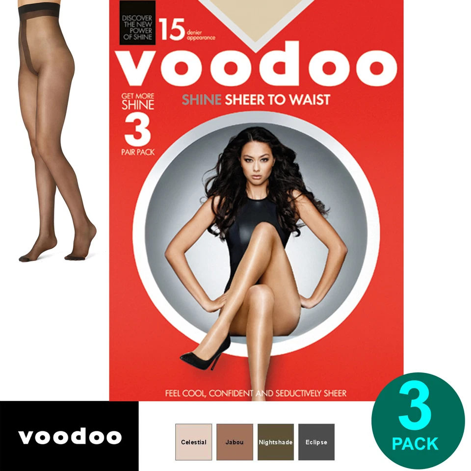 Voodoo 3 Pairs Celestial EX Tall Vintage 90s Pantihose Shine Sheer to Waist