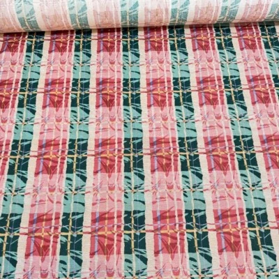 vtg fabricut upholstery fabric stanley king country springs red stripe 10 yr 54" - Image 1 of 4