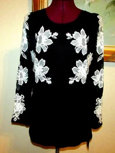 NEU INTERNATIONAL CONCEPTS GRÖSSE M SCHWARZ BLUMEN BESTICKT TRANSPARENTE ÄRMEL OBERTEIL $ 69,50 - Bild 1 von 7
