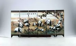 BUONA PITTURA CINESE LACCATA FATTA A MANO PANDA SCHERMO DECORAZIONE - Foto 1 di 7