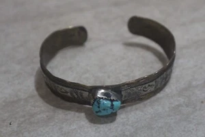 Uncommon C and Bear Paw Mark Turquoise Sterling and Brass Cuff Bracelet - Picture 1 of 12