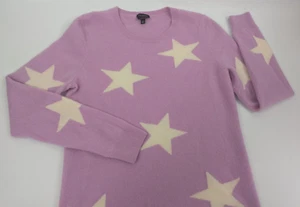 Talbots Pure Cashmere Crewneck Sweater Star Print Lilac Soft Luxury Size Medium - Picture 1 of 9