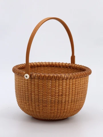 Original Anderson Nantucket Round Basket w/ Handle and Shell Cover