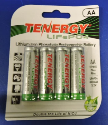 4 Piezas Pilas Recargables Tenergy AA 3.2V 400mAh Luz Solar PROPÓSITO GENERAL Foto 1 de 4