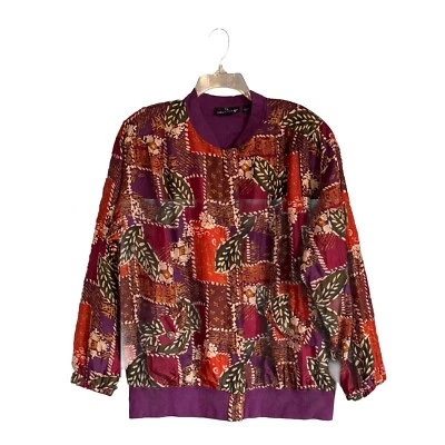 Chaqueta Carole Little II 100 % seda vintage para mujer Plus 14W colorida cremallera completa Foto 1 de 4