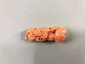 Y6998 OBIDOME Coral sculpture sash clip brooch Japan Kimono accessory antique - Picture 1 of 12