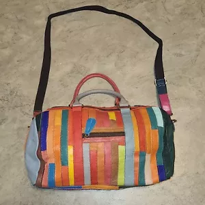 Just Millie Crossbody Multicolored Patchwork Geniune Leather Zip Bag Boho - Picture 1 of 10