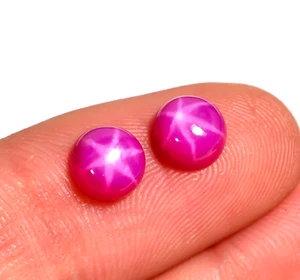 Lab Crated Ruby Star 1 Pair Round Pink Linde Ruby Star Gemstone 3 Ct 6X6X4 mm - Picture 1 of 2
