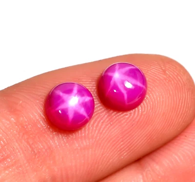 Lab Crated Ruby Star 1 Pair Round Pink Linde Ruby Star Gemstone 3 Ct 6X6X4 mm - Image 1 of 2