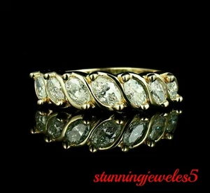 1.55CT Marquise Lab Created Diamond Women's Wedding Band Ring 14K Yellow Gold FN - Picture 1 of 5