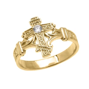Gold Solitaire Diamond Orthodox Cross with Prayer Ring(Yellow/Rose/White) - Picture 1 of 4