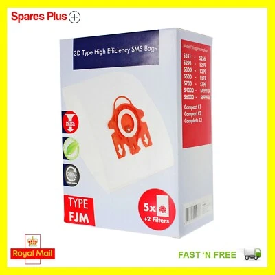 5 x 3D Type FJM Style Bags For MIELE Vacuum Cleaner + Filters Fits C1, C2, C3 - Image 1 of 3