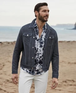 $303 Michael Kors Men Blue Button Up Stretch Denim Cotton Tucker Jacket Size Xl - Picture 1 of 1