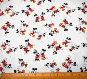 Disney Fabric 7/8 Yard Vintage Mickey Minnie Mouse on White Premium Cotton #B - Picture 1 of 2