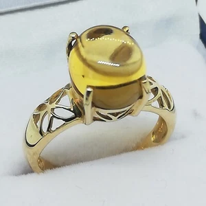 Unusual 9ct Citrine Solitaire Gold Ring Size M Hallmarked Birmingham - Picture 1 of 19