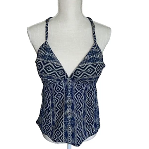 La Blanca Halter Tankini Navy White Aztec Design Swim Top, Women Size 16 Padded - Picture 1 of 10