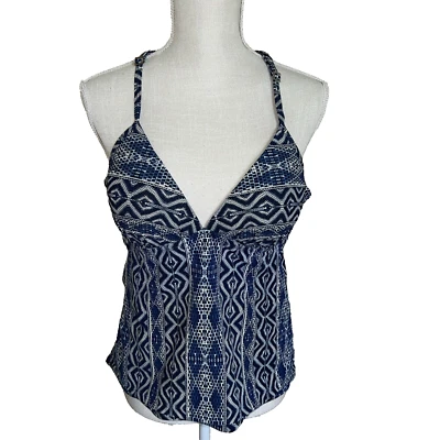 La Blanca Halter Tankini Navy White Aztec Design Swim Top, Women Size 16 Padded - Image 1 of 4