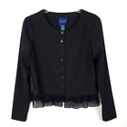 DONCASTER COLLECTION Dressy Top Button Up Round Neck Long Sleeve Ruffle Black 4