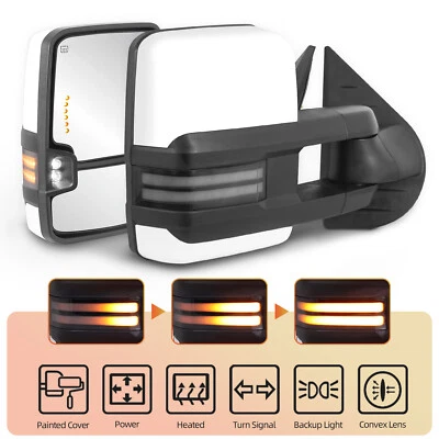 Espejos retrovisores de remolque pintados en blanco señal de giro para 03-07 Silverado GMC Sierra Foto 1 de 4