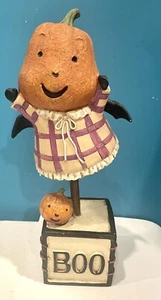 "Caprichosa figura de calabaza voladora de Halloween pesada 12"" de alto alas de murciélago BOO! - Imagen 1 de 8
