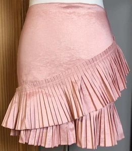 Hot & Delicious Women’s Mini Skirt Sz L Pleated Tiered Slim Fit Stretch Pink - Picture 1 of 11