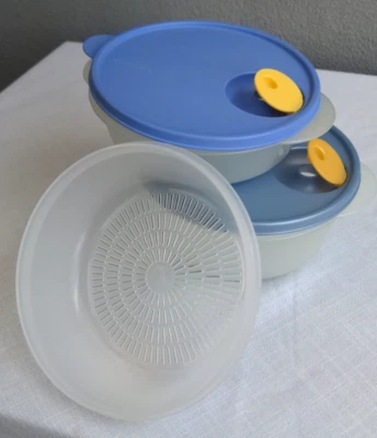 LN/NEW CrystalWave Microonde 2 Ciotole 6.25C/4.25C, Coperchi di Ventilazione Blu,Vaporiera/Colino - Immagine 1 di 4