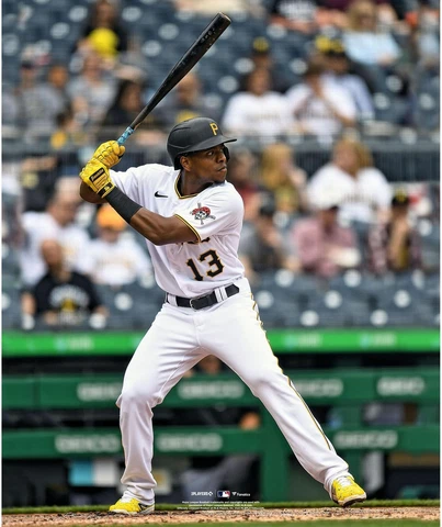 Ke'Bryan Hayes Pittsburgh Pirates Unsigned Prepares to Bat Vertical Photograph Cover