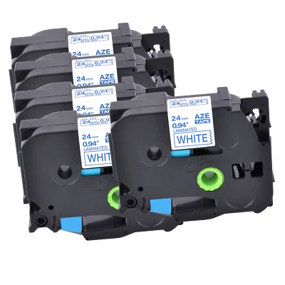 TONERTOP2014 5PK TZ-253 TZe 253 Blue On White 0.94'' Label Tape for Brother P-Touch PT-2600